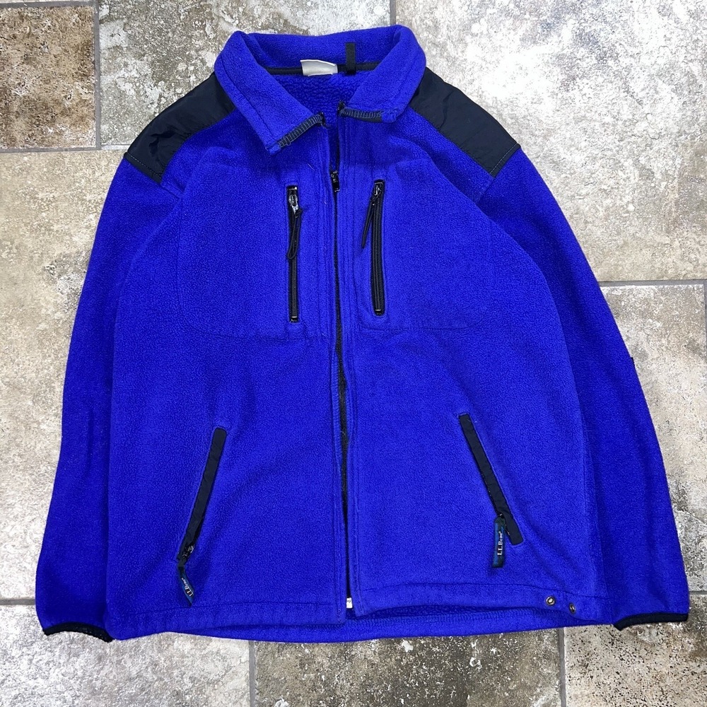 Vintage LL Bean Fleece Jacket Purple Adult Small Black Full Zip Up Sweatshirt